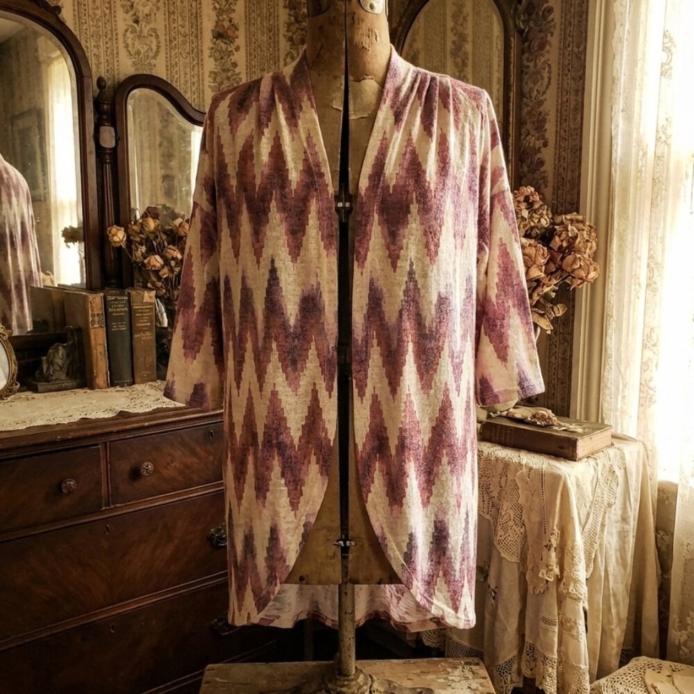 2/$20 MAURICES Lightweight Knit Open Front aztec Cardigan 3/4 sleeve, sz Small